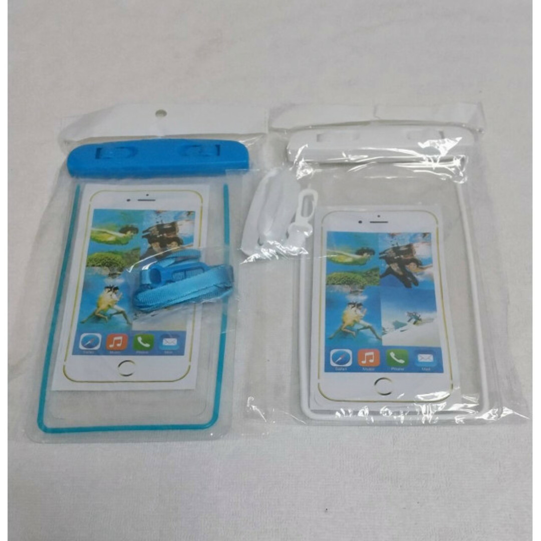 防水　スマホケース　2個　白　青　スマホカバー　iPhone　ストラップ付き スマホ/家電/カメラのスマホアクセサリー(モバイルケース/カバー)の商品写真