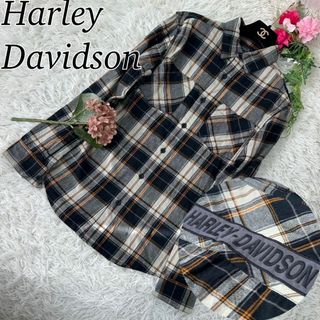 ハーレーダビッドソン(Harley Davidson)のハーレーダビッドソン メンズ シャツ 長袖 チェック柄 ロゴ刺繍 グレー(シャツ)