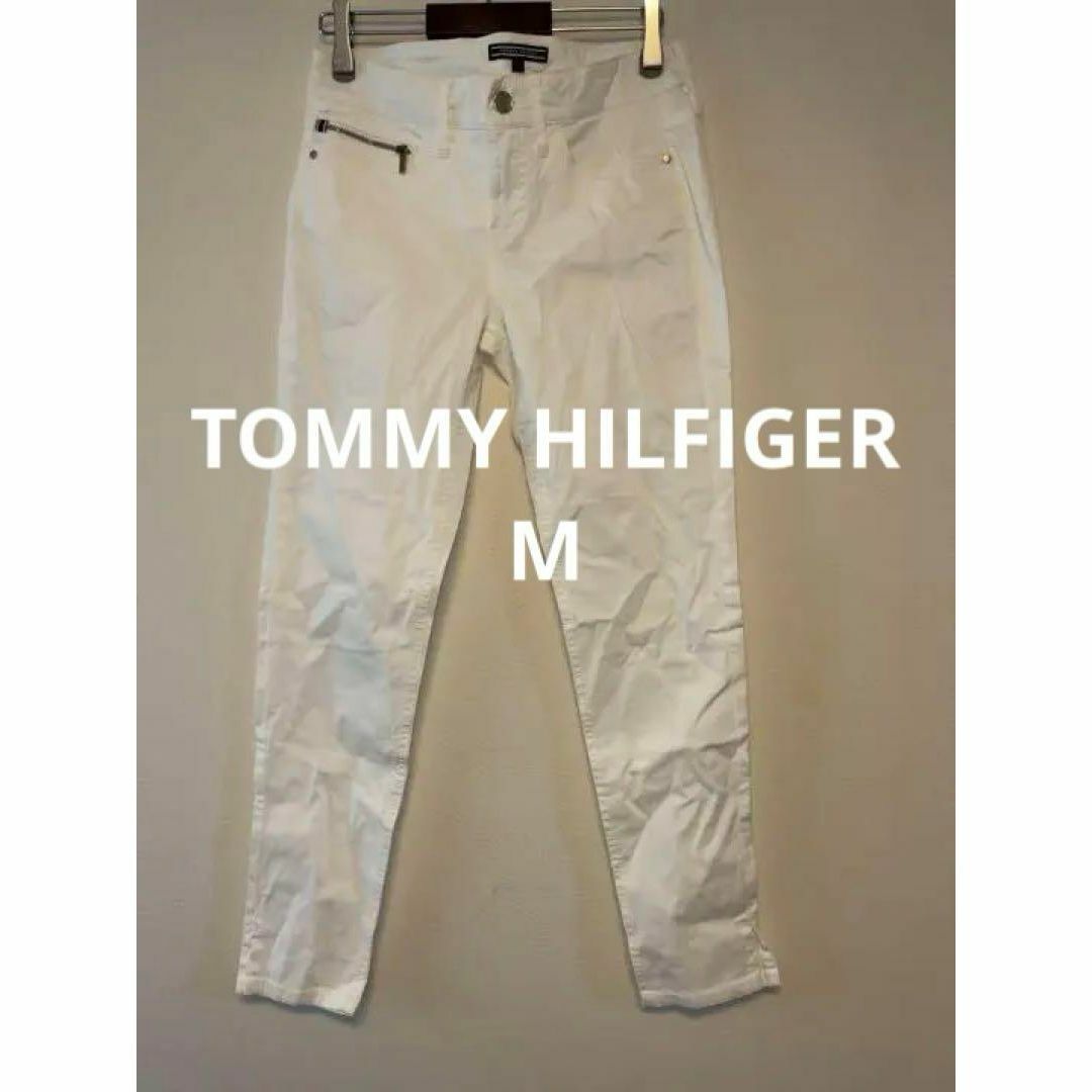 TOMMY HILFIGER(トミーヒルフィガー)のTOMMY トミーヒルフィガー ホワイト テーパード パンツ コットン 牛革 レディースのパンツ(カジュアルパンツ)の商品写真