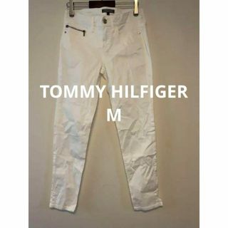 トミーヒルフィガー(TOMMY HILFIGER)のTOMMY トミーヒルフィガー ホワイト テーパード パンツ コットン 牛革(カジュアルパンツ)