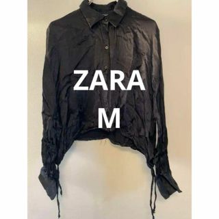 ZARA ザラ サテンブラウス 長袖 シャツ ブラック 黒 レーヨン トルコ製(シャツ/ブラウス(長袖/七分))