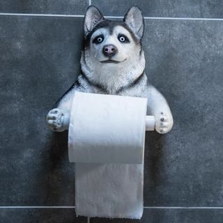 トイレットペーパーホルダー　バスルーム用品ハスキー犬型(トイレ収納)