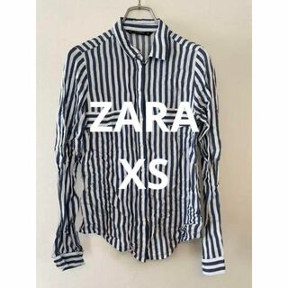 ザラ(ZARA)のZARA BASIC ザラ ストライプシャツ ブルー トルコ製 サイズXS(シャツ/ブラウス(長袖/七分))