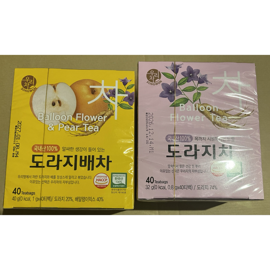 韓国茶　도라지배차  キキョウ梨茶　20袋　➕ 도라지차 キキョウ茶　20袋 食品/飲料/酒の健康食品(健康茶)の商品写真