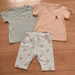 ニシマツヤ(西松屋)の新品　西松屋　Tシャツ　パンツ　3枚セット　70 80 綿　保育園着　動物　くま(Ｔシャツ)