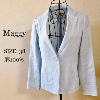 銀座マギー - 美品♪銀座マギー Maggy リネン テーラードジャケット ブルー 水色 38