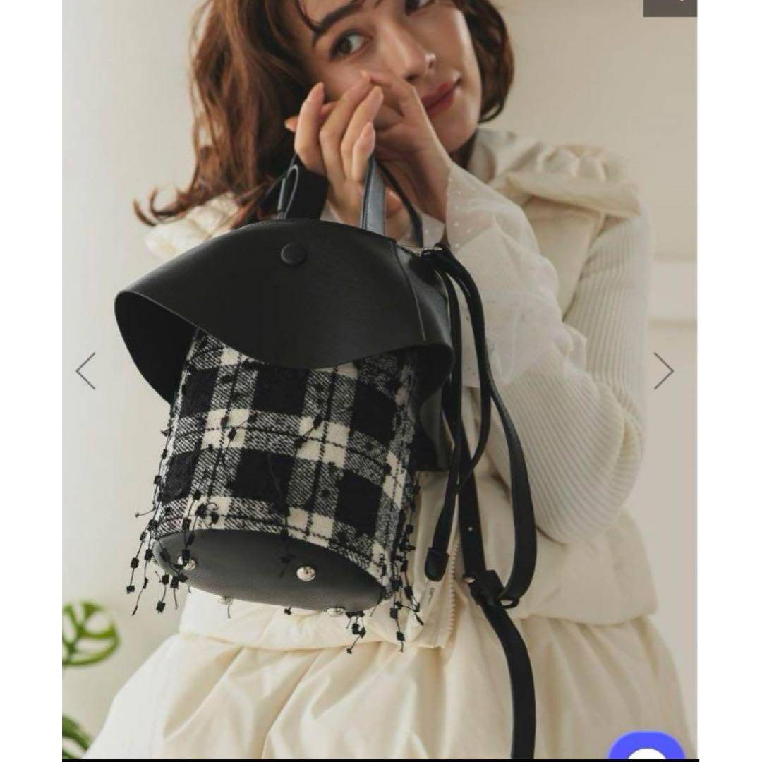 アキロン×Donobanコラボ】 フリルツイードチェックバケットBAG アキロン×Donobanコラボ】 フリルツイードチェックバケットBAG