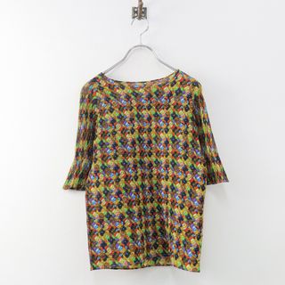 美品 イッセイミヤケ ISSEY MIYAKE PLEATS(T.) 総柄プリントプリーツTシャツ 3/マルチカラー カットソー 半袖【2400013768795】(カットソー(長袖/七分))