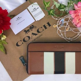 COACH コーチ 長財布 ブラウン ストライプ(財布)