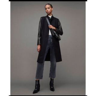 All Saints - SIDNEY WOOL CASHMERE LEATHER SLEEVE COAT