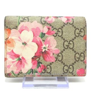 グッチ(Gucci)のGUCCI(グッチ) 名刺入れ GGブルームス 410088 グレーベージュ×ダークブラウン×マルチ 花柄 PVC(塩化ビニール)(名刺入れ/定期入れ)