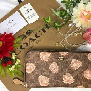 COACH コーチ 長財布 バラ プリント ベージュ(財布)