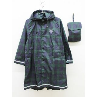 ▲レインコート/カッパ/レインウェア/雨具▲140cm  緑×濃紺チェック 収納袋付 ランドセル対応 フォーマル お受験 お稽古 通塾 見学会 説明会 通学 スクール 冠婚葬祭【中古】子供 キッズ kids ジュニア 男の子 女の子 fml 131042(レインコート)