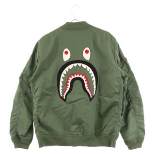 アベイシングエイプ(A BATHING APE)のA BATHING APE アベイシングエイプ SHARK MA-1 Bomber Jaket ボンバー ジャケット カーキ 001LJD201003X(フライトジャケット)