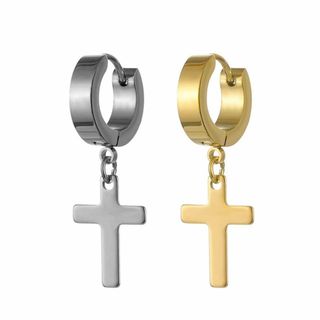 【色: シルバー × ゴールド】AREUM ピアス 十字架 クロス 定番デザイン(その他)