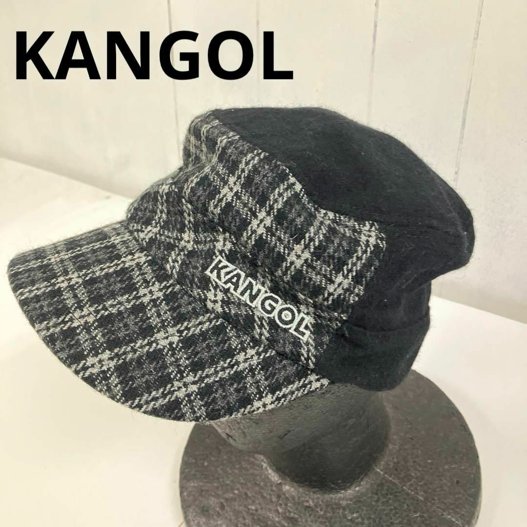 KANGOL(カンゴール)のKANGOL カンゴール　キャップ　ウール　チェック柄　ツイード　S/M 古着 メンズの帽子(キャップ)の商品写真