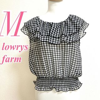 ローリーズファーム(LOWRYS FARM)のローリーズファーム　ブラウス　M　ブラック　ホワイト　ギンガムチェック　リボン(シャツ/ブラウス(半袖/袖なし))