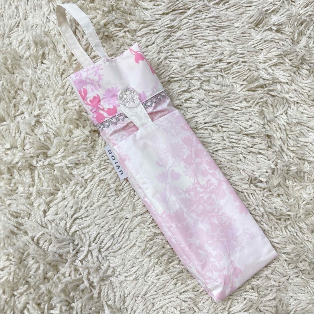 未使用✨UVION ユビオン 日傘 ホワイト ピンク　折りたたみ　傘　晴雨兼用 レディースのファッション小物(傘)の商品写真