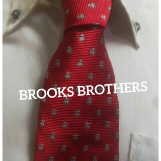 Brooks Brothers - ブルックスブラザーズ　光沢レッド　ロゴ総柄ネクタイ　ゴールデンフリース