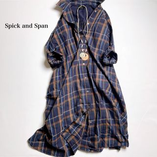 スピックアンドスパン(Spick & Span)の【美品】スピックアンドスパン　タータンチェックフレアシャツワンピ2 長袖(ロングワンピース/マキシワンピース)