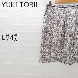 ユキトリイインターナショナル(YUKI TORII INTERNATIONAL)の《YUKI TORII》ユキトリイ　刺繍フラワー総柄タックスカート　膝丈　麻混(ひざ丈スカート)