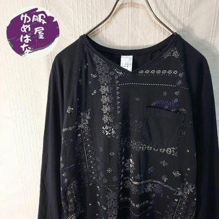 adidas - adidas　長袖Tシャツ　ラグラン袖　ロゴ刺繍　ペイズリー柄　黒　M　古着