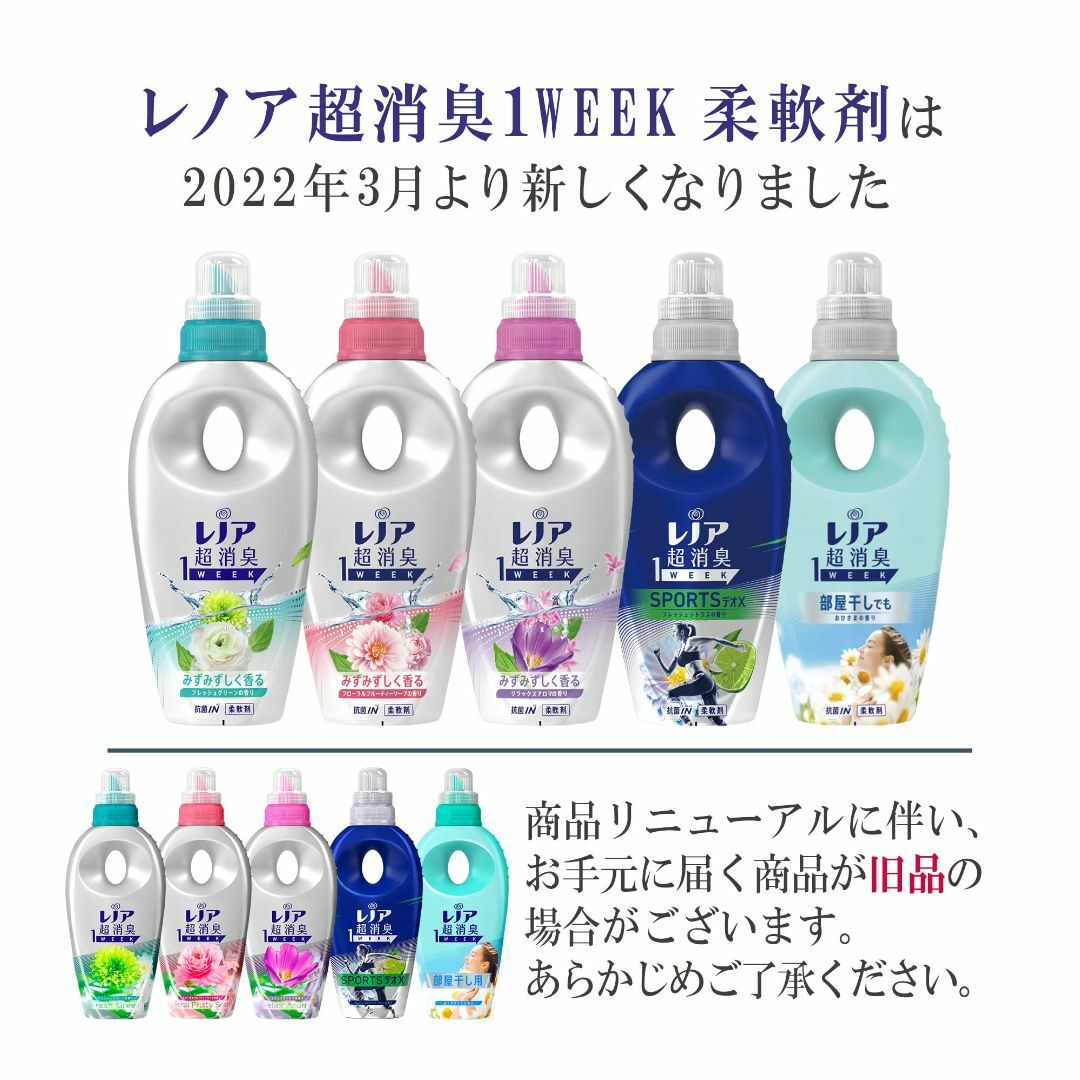 レノア 超消臭1WEEK 柔軟剤 フローラルフルーティーソープ 詰め替え 大容量 インテリア/住まい/日用品の日用品/生活雑貨/旅行(洗剤/柔軟剤)の商品写真