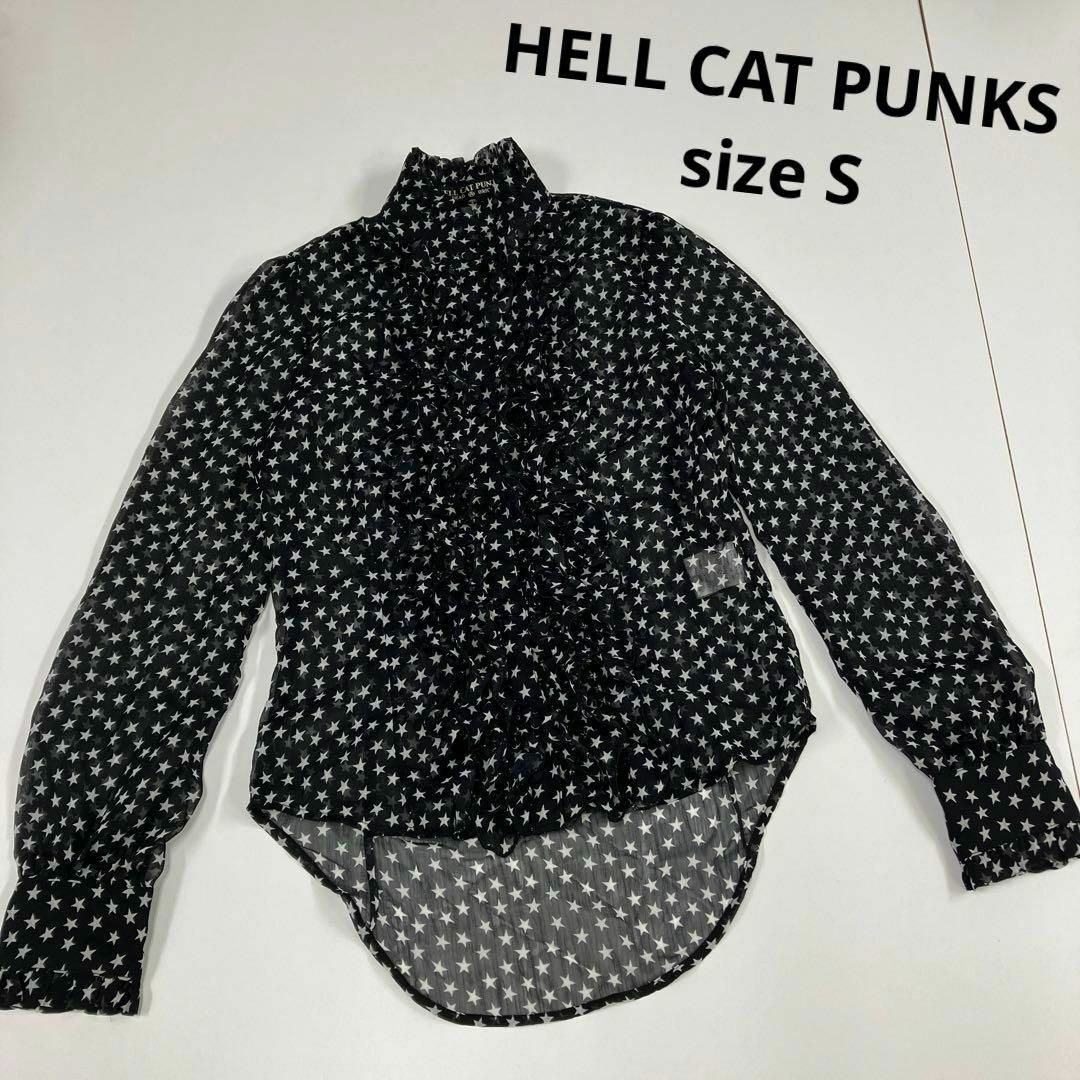 HELLCATPUNKS(ヘルキャットパンクス)のHELL CAT PUNKS ドレスシャツ　シースルー　シアー　古着女子　フリル レディースのトップス(シャツ/ブラウス(長袖/七分))の商品写真