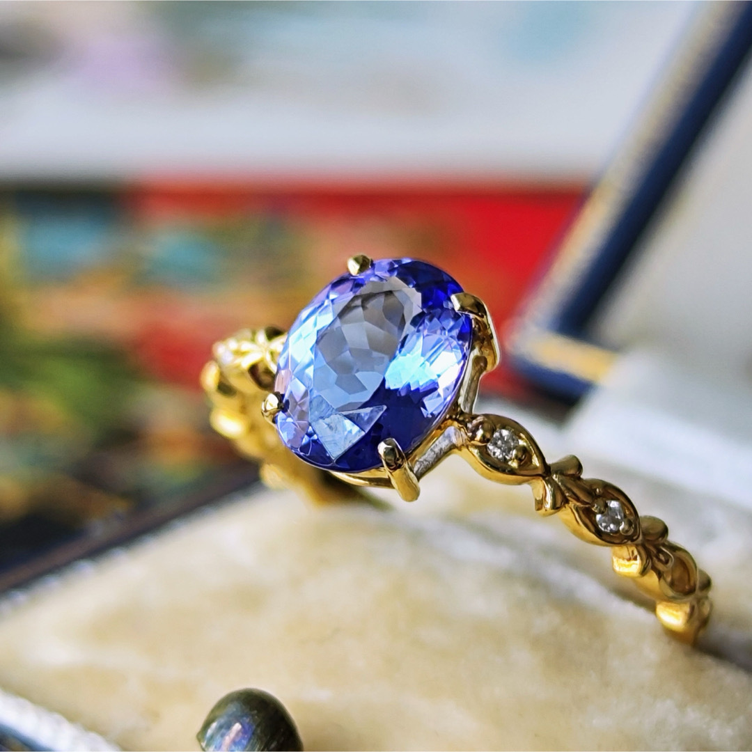 天然タンザナイト 天然ダイヤモンド 鑑別書付き 18金 レディースのアクセサリー(リング(指輪))の商品写真