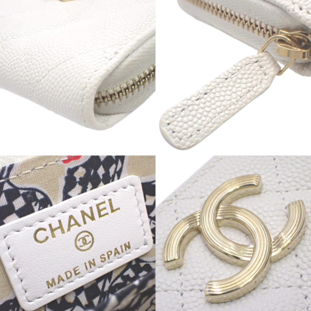 CHANEL(シャネル)のCHANEL(シャネル) マトラッセ ココマーク ジップ コインパース小銭入れ・コインケース ミニ財布 コンパクトウォレット カードケース キャビアスキン ホワイト白シロ ゴールド金具 レディース 40802089511【中古】【アラモード】 レディースのファッション小物(コインケース)の商品写真