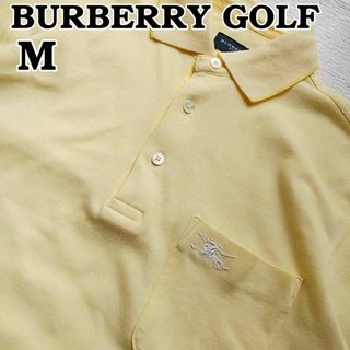 バーバリー(BURBERRY)の美品　半袖ポロシャツ　メンズM　ホースロゴ　バーバリーゴルフ　黄(ポロシャツ)