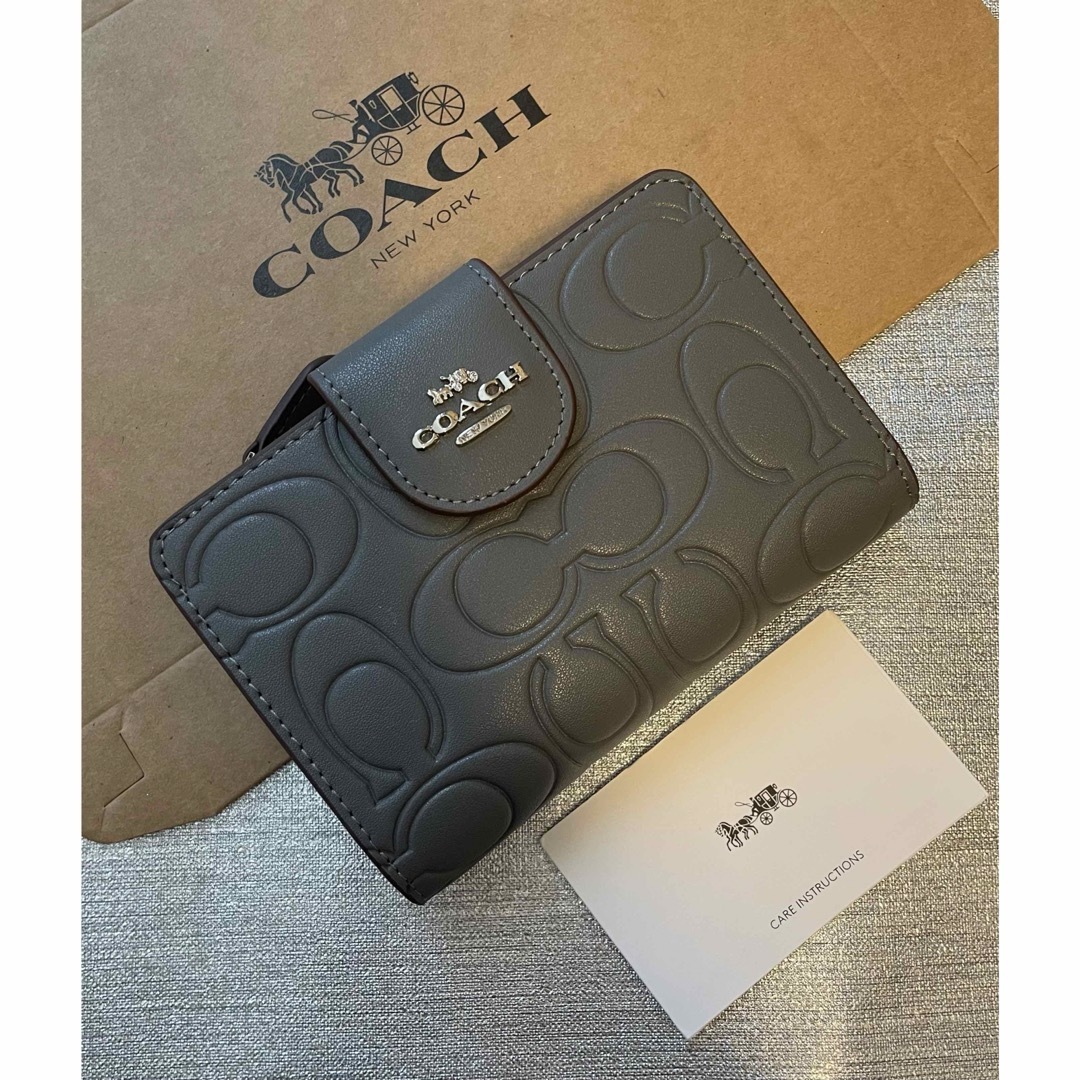 COACH - COACH コーチ 折り財布 ミドル コンパクト グレー レザー 未