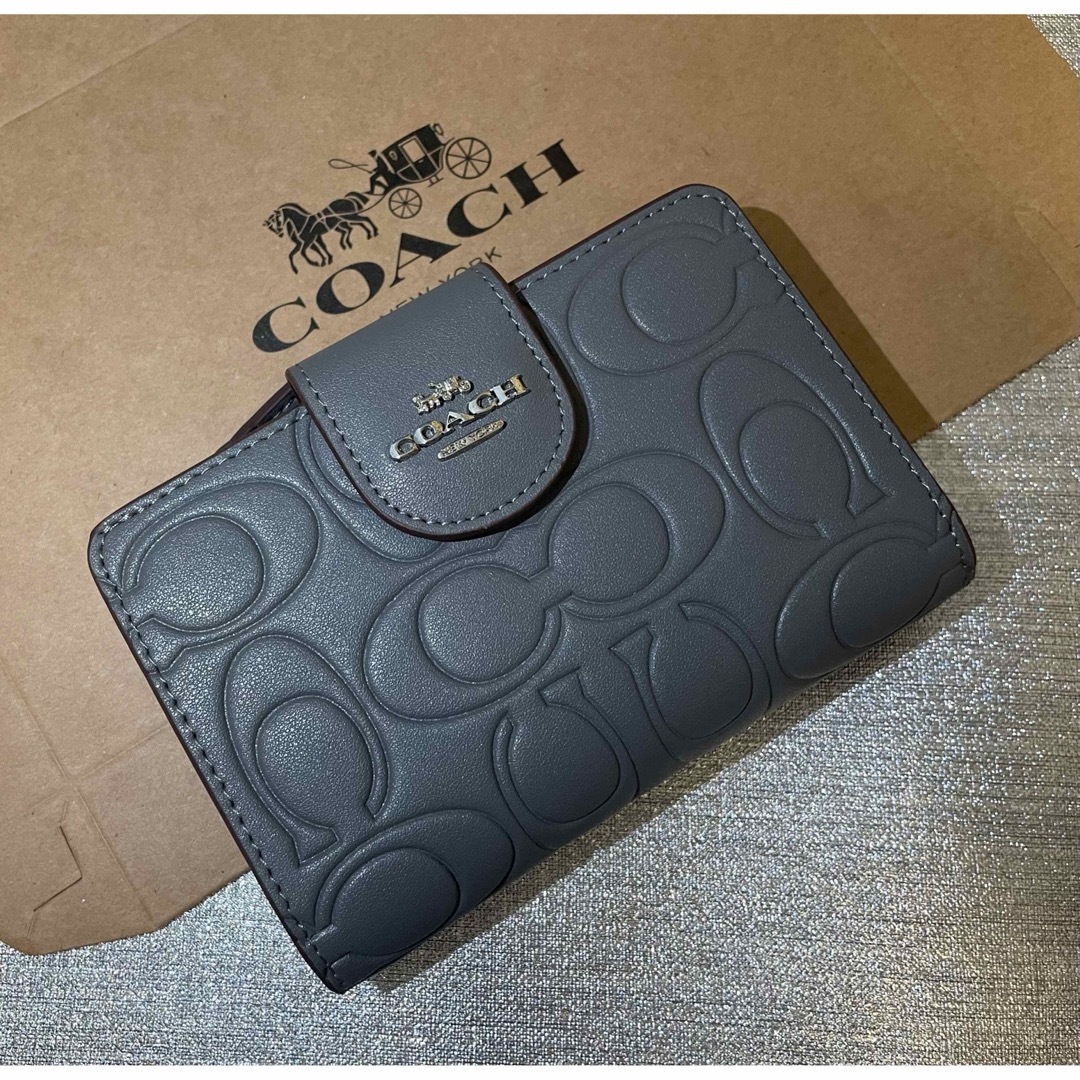 COACH - COACH コーチ 折り財布 ミドル コンパクト グレー レザー 未