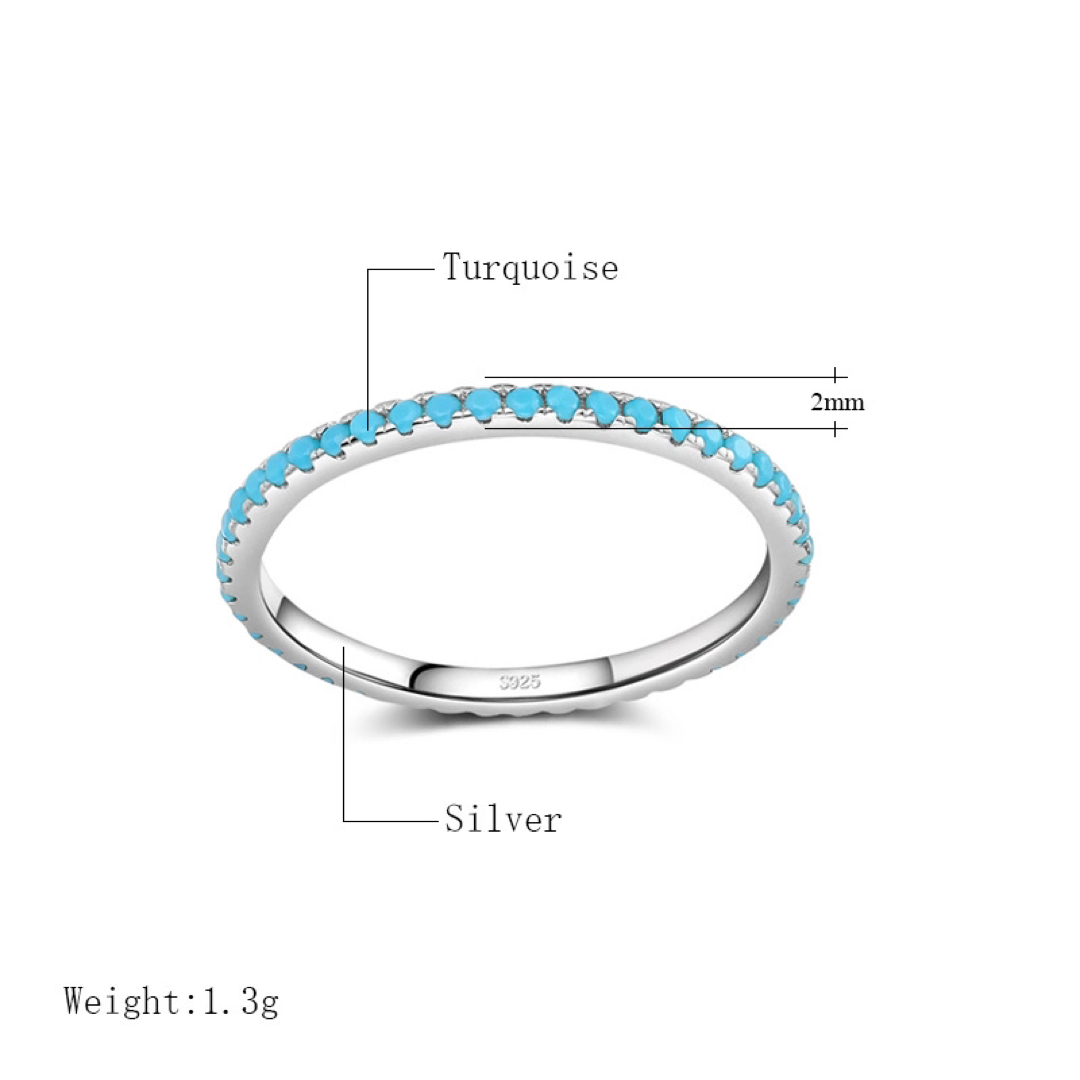 華奢 トルコ石カラー 小粒 ジルコン シルバー フルエタニティ リング レディースのアクセサリー(リング(指輪))の商品写真