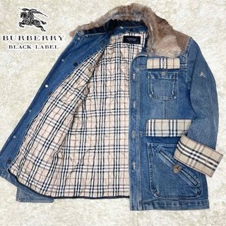 バーバリーブラックレーベル(BURBERRY BLACK LABEL)の入手困難☆バーバリーブラレ ラビットファー デニム ジャケット ノバチェック M(Gジャン/デニムジャケット)