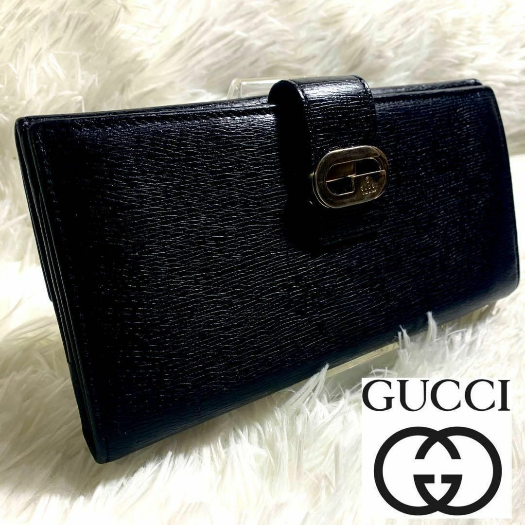 【超美品】　グッチ　ＧＵＣＣＩ　インターロッキング金具　本革レザー　長財布　黒 | フリマアプリ ラクマ