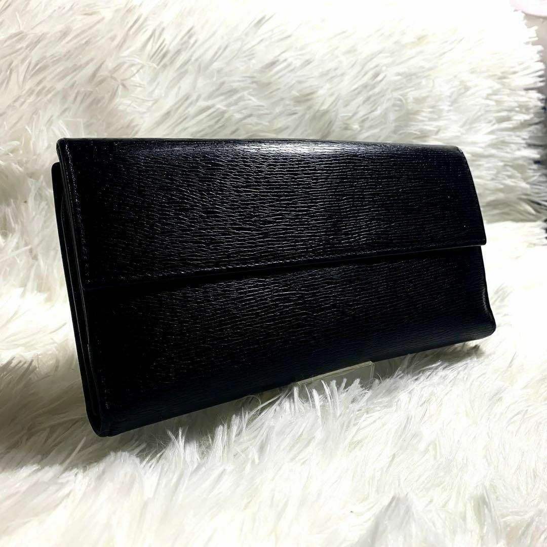 【超美品】　グッチ　ＧＵＣＣＩ　インターロッキング金具　本革レザー　長財布　黒