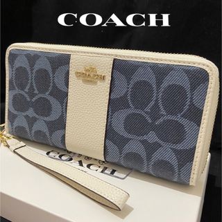 コーチ(COACH)の贈り物にも☆コーチ 長財布　人気のデニム×レザー　メンズレディス(長財布)