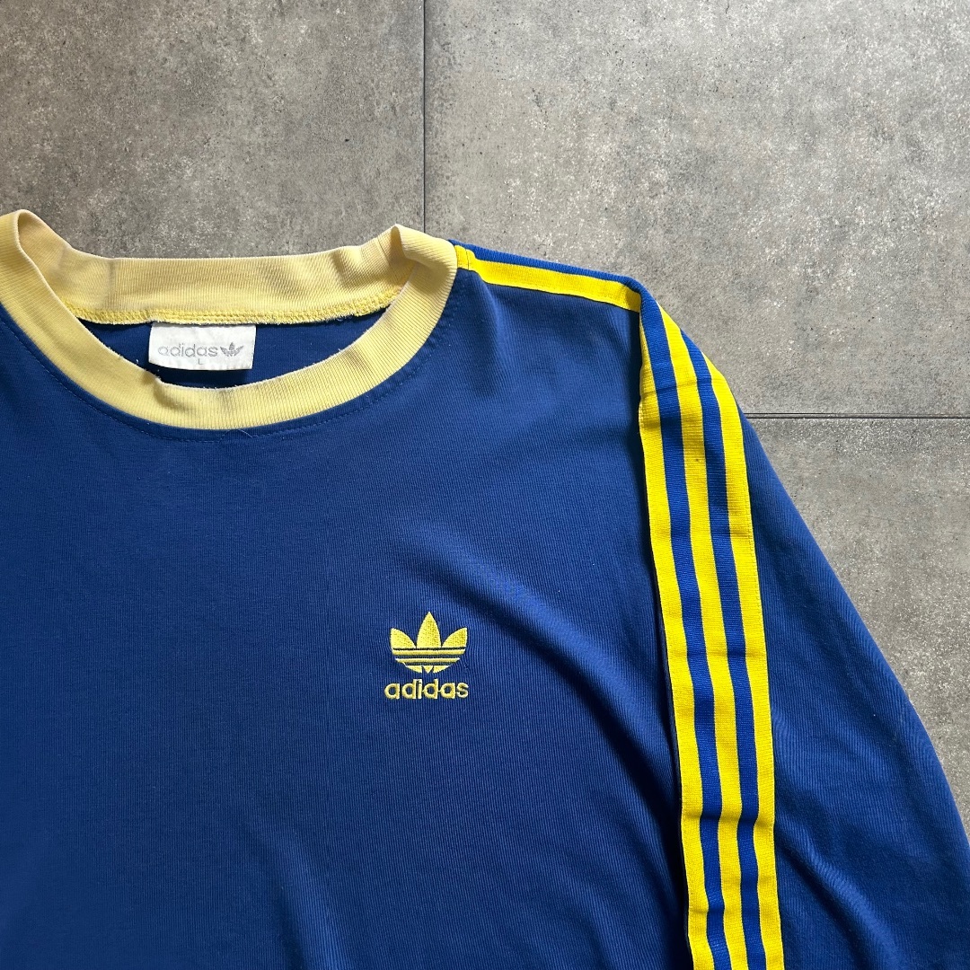 adidas - 90s アディダス ロンtシャツ L ネイビー×イエローの adidas - 90s アディダス ロンtシャツ L ネイビー×イエローの