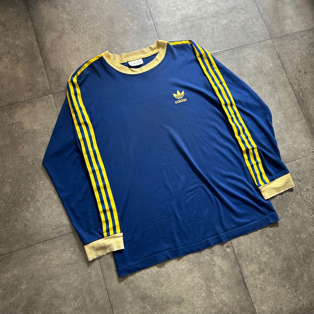 adidas - 90s アディダス ロンtシャツ L ネイビー×イエローの adidas - 90s アディダス ロンtシャツ L ネイビー×イエローの