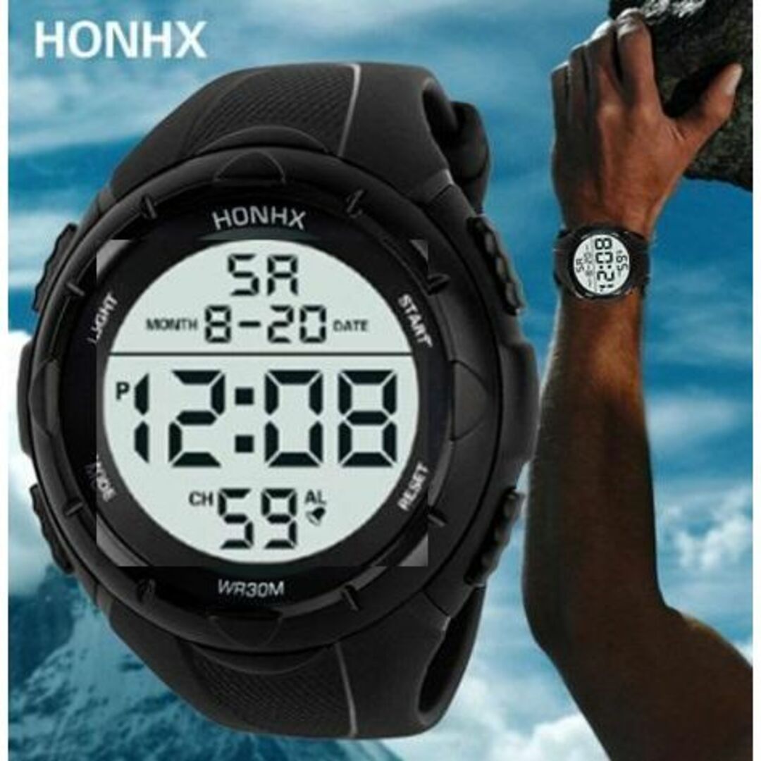 ダイバーズウォッチ HONHXラウンド白アウトドア 30ｍ防水 海外限定女性兼用 メンズの時計(腕時計(デジタル))の商品写真