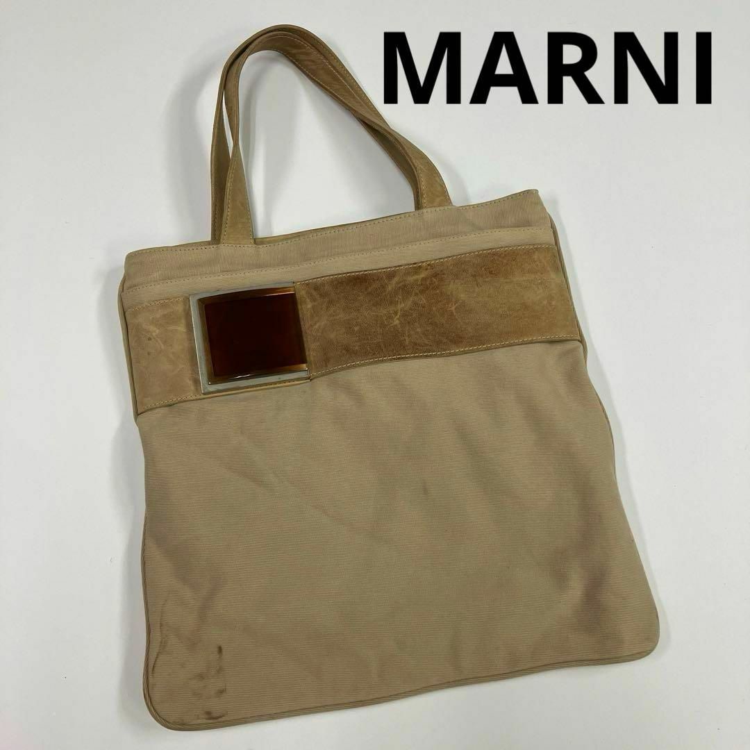 MARNI マルニ　トートバッグ　オールド　レザー　キャンバス　古着女子 | フリマアプリ ラクマ