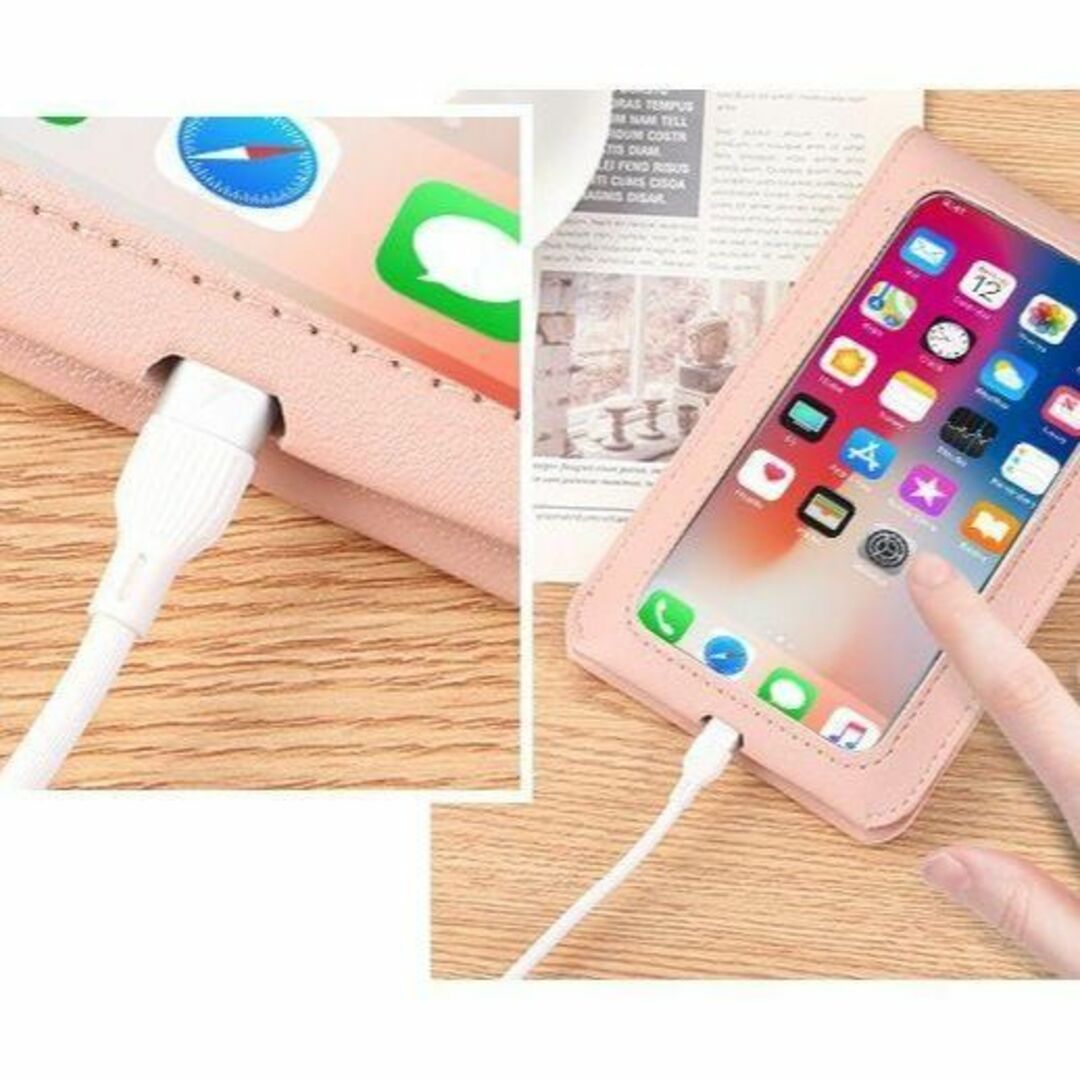 【大人気】スマホ　ショルダーバッグ　ホワイト　フラワー　ポーチ　斜め掛け　携帯 スマホ/家電/カメラのスマホアクセサリー(モバイルケース/カバー)の商品写真