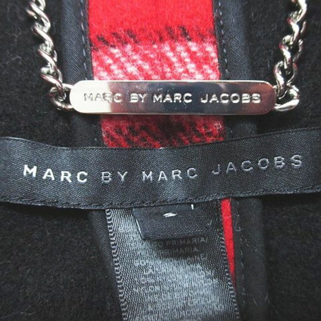 MARC BY MARC JACOBS(マークバイマークジェイコブス)のマークバイマークジェイコブス チェック柄 ピーコート ショート丈 S 赤 毛 レディースのジャケット/アウター(ピーコート)の商品写真