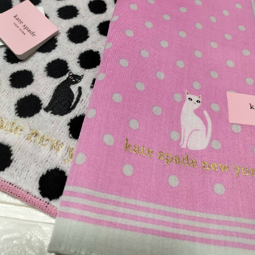 kate spade new york(ケイトスペードニューヨーク)の新品２枚 KateSpadeNewYork ケイトスペードNY ネコ猫さまCAT レディースのファッション小物(ハンカチ)の商品写真