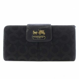 コーチ(COACH)のコーチ 長財布 二つ折り オプアート ジャガード レザー ゴールドカラー金具 黒(財布)