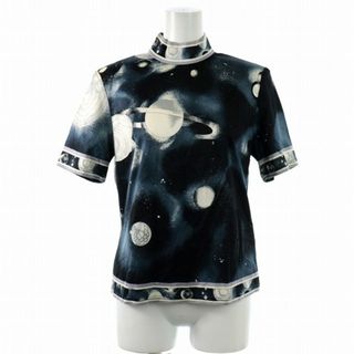 レオナール(LEONARD)のレオナール Tシャツ カットソー 半袖 モックネック 宇宙柄 総柄 M 紺 白(Tシャツ(半袖/袖なし))