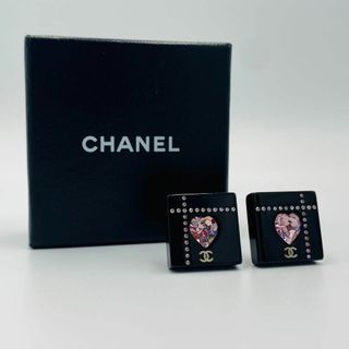 シャネル(CHANEL)の美品★CHANEL★イヤリング スクエア ハート ココマーク ストーン ブラック(イヤリング)