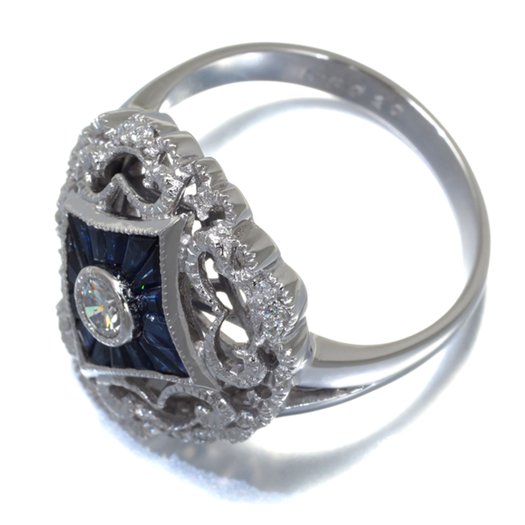 サファイア ダイヤ ダイヤモンド 0.20ct ミルグレイン リング K18WG 大幅値下げ品 レディースのアクセサリー(リング(指輪))の商品写真