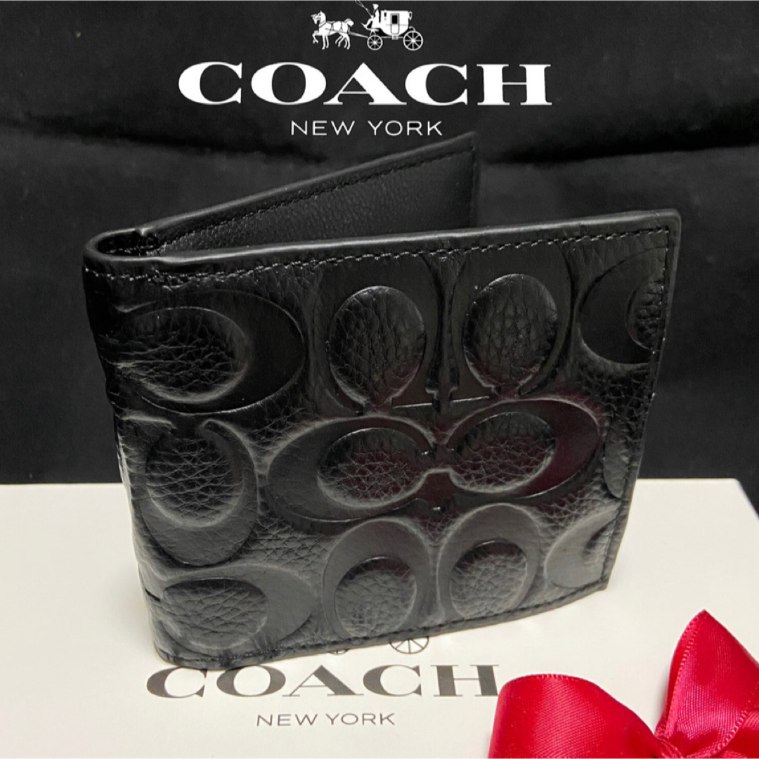 COACH(コーチ)の贈り物にも☆コーチ スリム 財布 大人の本革シグネチャー型 二つ折 メンズのファッション小物(折り財布)の商品写真